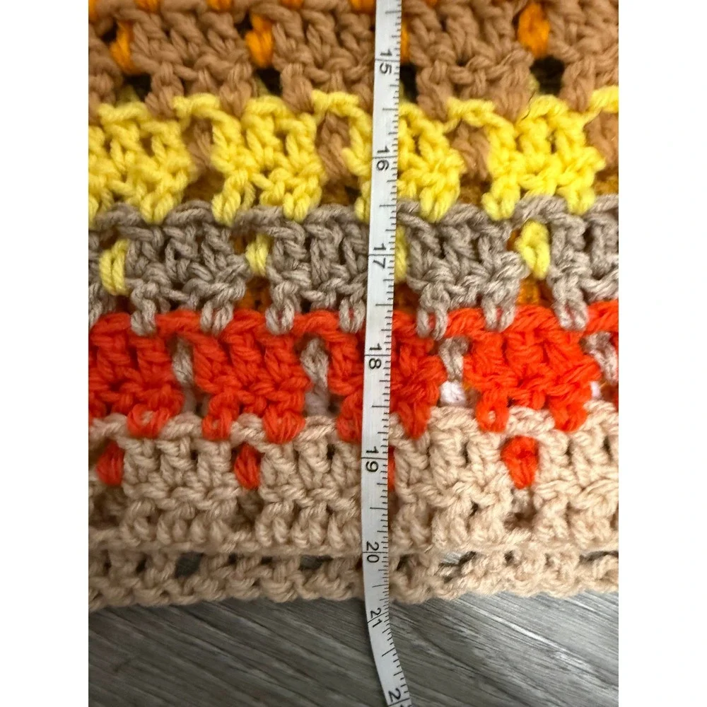Vintage Handmade Crochet Afghan Throw Blanket Retro Orange Brown 40x42 Boho
